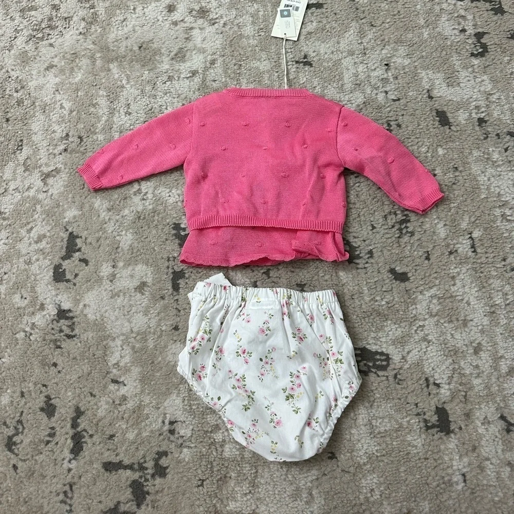Marlu Pink Knit Cardigan and Floral Bloomer Set Size 3 Months NWT